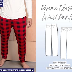 Mens Pants Sewing Pattern Pajama Sewing Pattern Elastic Waist Pants PDF Pattern Sleepwear Sewing Pattern Loungewear PDF Pajama Pants Pattern