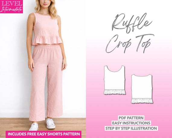 Ruffle Top Sewing Pattern, Crop Top Sewing Pattern, Beginner Sewing Pattern, Easy Top Pattern, Crop Top Pattern, PDF Sewing Pattern, XS–XXXL