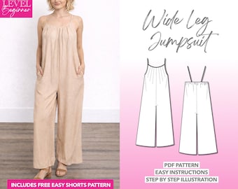 Naaipatroon cami-jumpsuit met wijde pijpen: tuinbroek dames (pdf-patroon XS-XXXL)