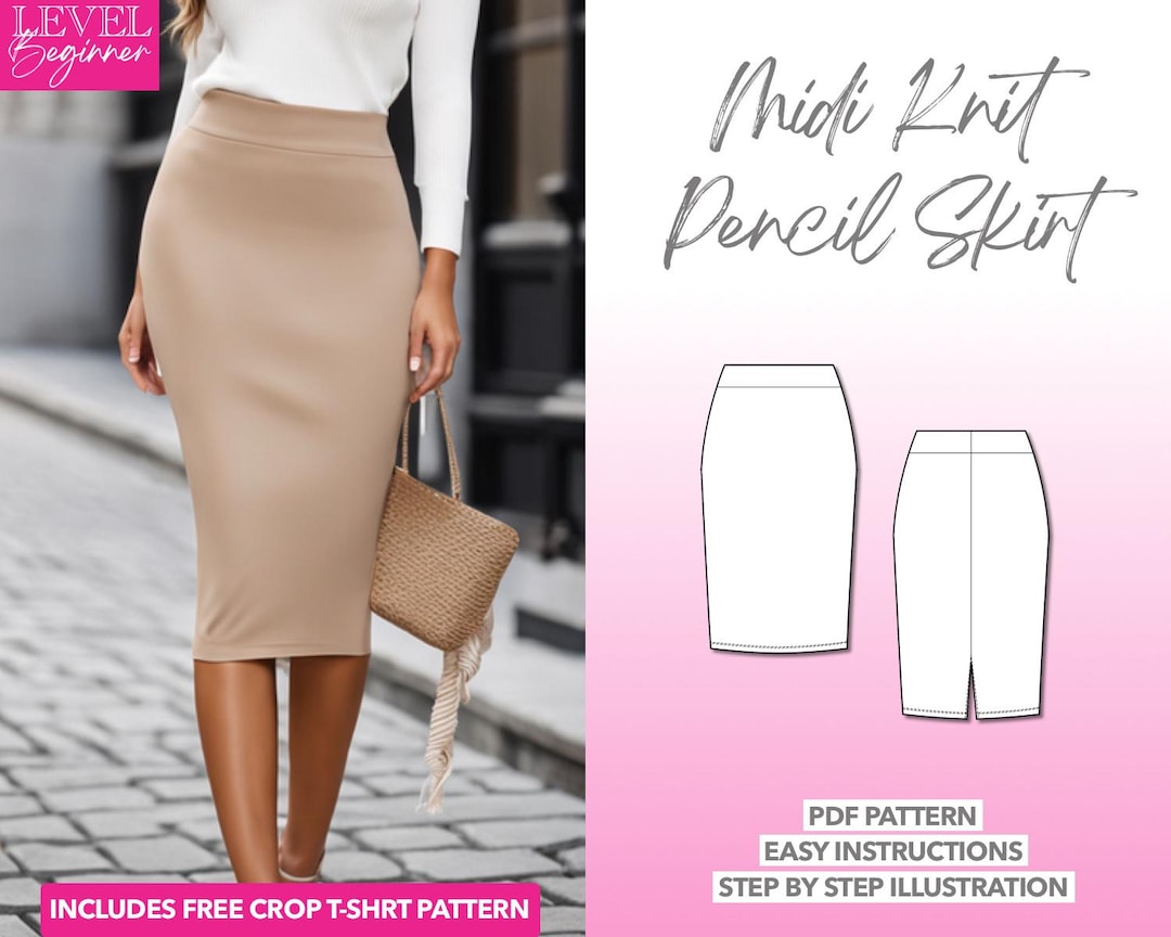 Knit Pencil Skirt Knit Skirt Pattern Easy Knit Skirt Elastic Waist