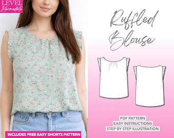 Ruffled Blouse Sewing Pattern Women Top Sewing Pattern Women Blouse Pattern Ruffle Top Pattern Beginner Friendly Pattern Easy PDF Sewing