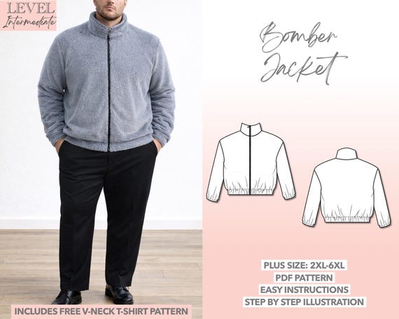 Plus Size Mens Bomber Jacket Sewing Pattern (PDF Download, 2XL-6XL)