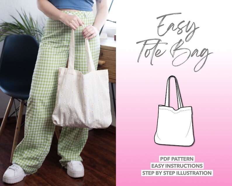 Classic Tote Bag pdf sewing pattern with easy instructions and step by step illustrations.