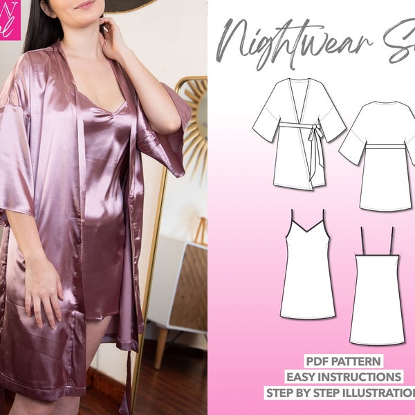 Nachtwäsche Set Schnittmuster Damen Nachtwäsche Muster Nachtslip Kleid Schnittmuster Robe PDF Pattern Kimono Jacke Schnittmuster