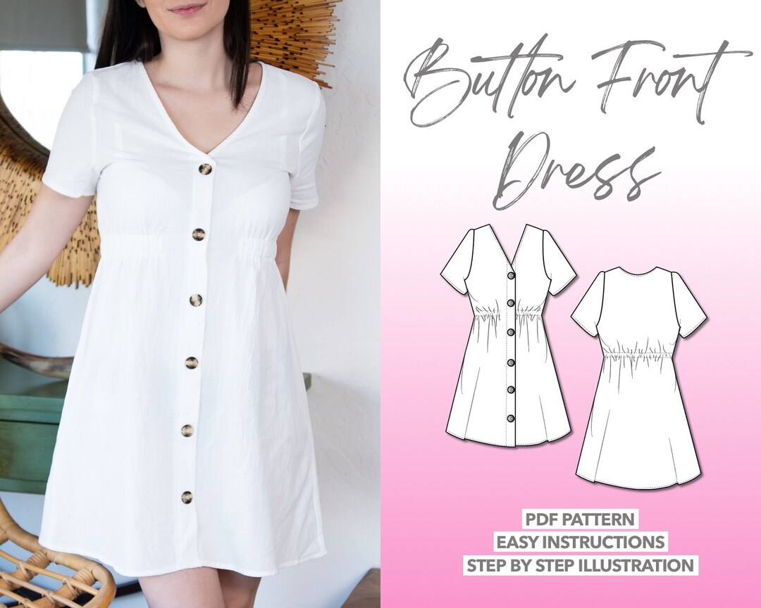 Button Front Dress Sewing Pattern Mini Dress Pattern Women Dress Sewing
