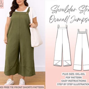 Plus Size Shoulder Strap Overall Jumpsuit Sewing Pattern 0XL-4XL (PDF Pattern)