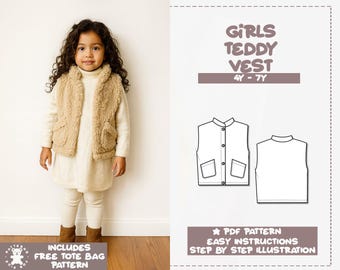 Mädchen Teddy Weste Schnittmuster 4Y-7Y (PDF Pattern)