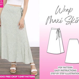 Maxi Skirt Sewing Pattern Wrap Skirt Pattern Easy Skirt Pattern for Women Wrap Skirt PDF Pattern Full-Length Skirt Beginner Sewing Pattern