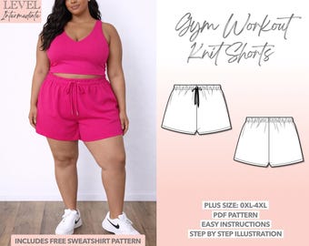 Modello di cucito per pantaloncini da palestra taglie forti 0XL-4XL (modello PDF)