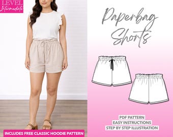 Paperbag Shorts Sewing Pattern: Women's Wide Leg Shorts (PDF Download, XS-XXXL)