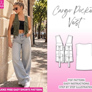 Naaipatroon voor een cargo vest, patroon voor een vest met zakken, patroon voor een utility vest, patroon voor een cargo jas, patroon voor een unisex vest, tactisch vest, werkvest, wildernisvest, verzwaard vest