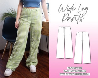 Wide Leg Pants Sewing Pattern Women Pants Pattern Trendy Pants Sewing Pattern High Waist Pants Pattern Pants Sewing Pattern