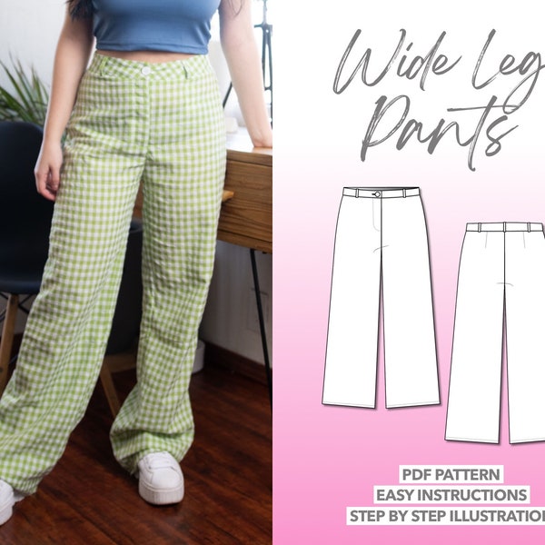 Wide Leg Pants Sewing Pattern Women Pants Pattern Trendy Pants Sewing Pattern High Waist Pants Pattern Pants Sewing Pattern