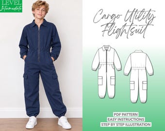 Teen Boys Cargo Jumpsuit Sewing Pattern Utility Jumpsuit Aviator Flightsuit Parachute Suit Costume Pattern PDF Teen Cargo Pocket Jumpsuit