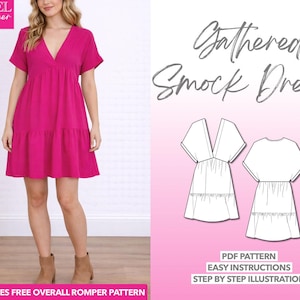 Smock Dress Sewing Pattern: Gathered Tunic, XS-XXXL (PDF Pattern)