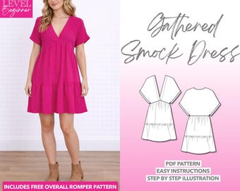 Smock Dress Sewing Pattern: Gathered Tunic, XS-XXXL (PDF Pattern)