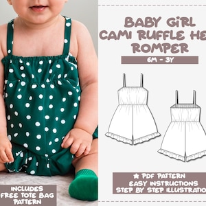 Baby Girl Romper Sewing Pattern 6M-3Y Cami Ruffle Hem Romper PDF Pattern Baby Onesie Sewing Pattern PDF Playsuit Pattern Baby Romper Pattern