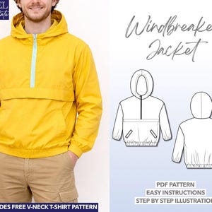Mens Jacket Sewing Pattern Hoodie Jacket Pattern Beginner Friendly Mens Sewing Pattern Outerwear PDF Pattern Mens Rain Jacket Sewing Pattern