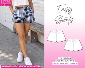Patrón de costura fácil para shorts Patrón de shorts elásticos Patrón de shorts en PDF Patrones de costura para shorts Patrón de shorts de verano para mujer Patrón de costura para principiantes