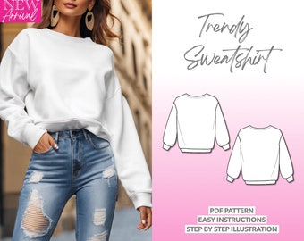 Sweatshirt Schnittmuster Frauen Schnittmuster Pullover PDF Pattern Drop Schulter Sweatshirt Schnittmuster Oversized Top Pattern