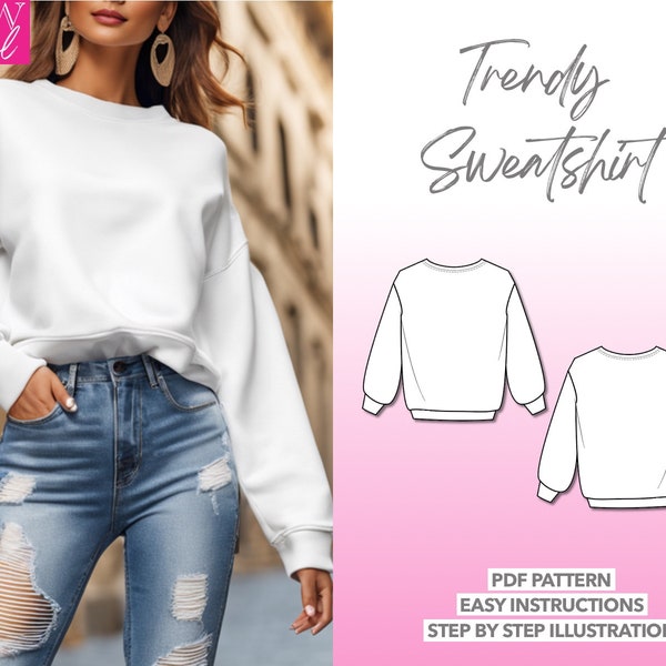 Sweatshirt Schnittmuster Frauen Schnittmuster Pullover PDF Muster Drop Schulter Sweatshirt Schnittmuster Oversized Top Muster