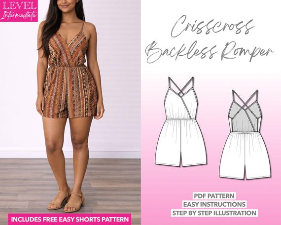 backless cami dress pattern Crisscross Romper Sewing Pattern: Women's Playsuit (PDF Pattern, XS-XXXL) Size:Pre-order Size 3T-4T a breezy beach vacation Lace prom dresses Shirley MacLaine’s outfits from