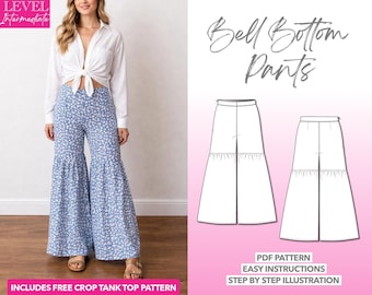 Patrón de pantalones acampanados de cintura alta estilo bohemio (patrón PDF)