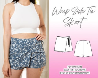 Skort Sewing Pattern Wrap Skort Pattern Skirt and Shorts PDF Pattern Easy PDF Sewing Pattern Skirt Side Tie