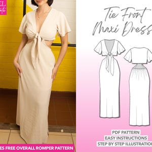 Dress Sewing Pattern Tie Front Side Cutout Maxi Dress PDF Pattern Long Dress Sewing Pattern Beach Vacation Dress Pattern Summer Dress Sewing