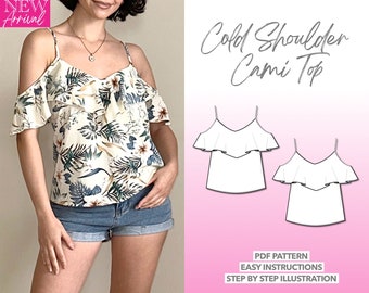 Top Sewing Pattern Cold Shoulder Cami Top Pattern Women Top Sewing Pattern Camisole PDF Pattern Off Shoulder Top Sewing Pattern