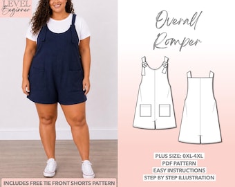Plus Size Overall Romper PDF Sewing Pattern – PDF Download (0XL–4XL)
