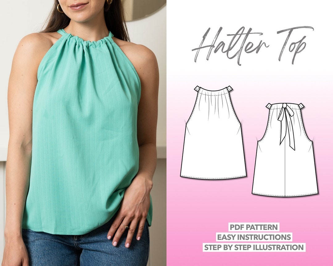 Top Sewing Pattern Halter Top PDF Pattern Blouse Pattern Women Top Sewing Pattern Tie Back Top