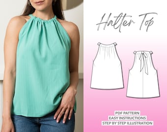 Top Sewing Pattern Halter Top PDF Pattern Blouse Pattern Women Top Sewing Pattern Tie Back Top Pattern