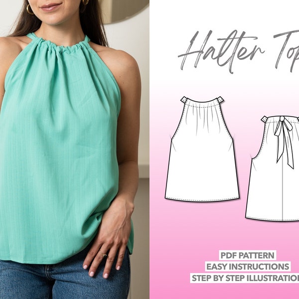 Top Sewing Pattern Halter Top PDF Pattern Blouse Pattern Women Top Sewing Pattern Tie Back Top Pattern