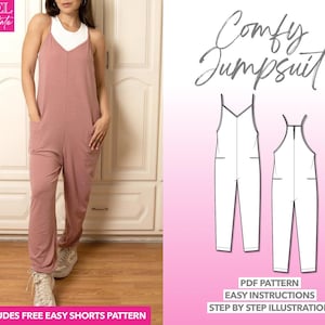 Overall Jumpsuit Sewing Pattern Knit Cami Jumpsuit PDF Pattern Comfy Overall Sewing Pattern Women Jumpsuit Sewing Pattern Easy Jumpsuit PDF