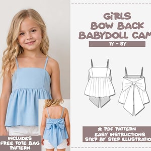 Girls Babydoll Top Sewing Pattern Cami Top for Girls Bow Tie Top Pattern Sleeveless Sewing Pattern Beginner Girl Camisole Top PDF Peplum Top