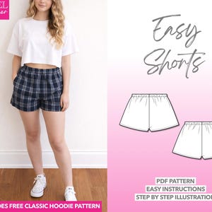 Elastic Waist Shorts Sewing Pattern: Easy PDF for All Sizes (XS-XXXL) + Bonus Hoodie Pattern