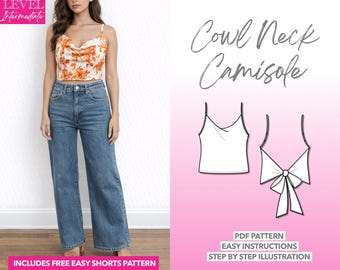 Cami-top col naaipatroon: strikband achter, XS-XXXL (pdf-patroon)