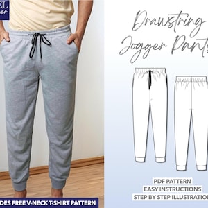 Mens Pants Sewing Pattern Drawstring Jogger Pants PDF Pants Sweatpants Sewing Pattern Mens Sewing Pattern Drawstring Pants Pattern Easy PDF
