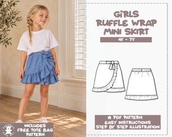Girls Ruffle Wrap Mini Skirt Sewing Pattern 4Y-7Y (PDF Pattern)
