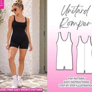 Unitard Romper Sewing Pattern Stretchy Jumpsuit Yoga Legging PDF Download Knit Romper Bodysuit Pattern Athletic Wear Workout Romper Exercise