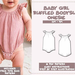 Baby Mädchen Strampelanzug Schnittmuster Baby PDF Pattern Rüschen Ärmel Schnittmuster Neugeborenen Schnittmuster Bodysuit Schnittmuster Baby Schnittmuster