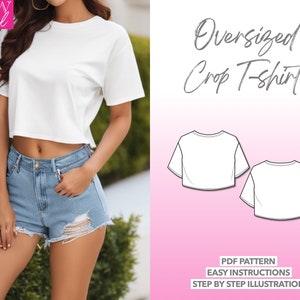 T Shirt Sewing Pattern Oversized Tee PDF Pattern T-Shirt Crop Top Sewing Pattern Easy Shirt Sewing Pattern