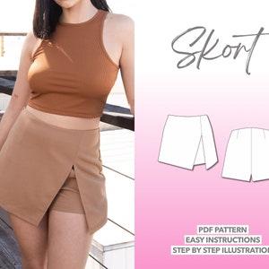 Skort Sewing Pattern Skirt and Shorts PDF Pattern Skort Pattern Easy PDF Sewing Pattern Skirt