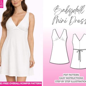 Babydoll Dress Sewing Pattern Dress Pattern PDF Women Mini Dress Pattern A-Line Dress Bohemian Dress Sleeveless Tunic Dress Shift Dress
