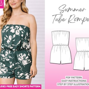 Tube Romper Sewing Pattern Tube Romper PDF Pattern Beginner Women Sewing Pattern Summer Playsuit Pattern Strapless Romper DIY Sewing Pattern