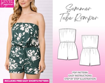 Tube Romper Sewing Pattern Tube Romper PDF Pattern Beginner Women Sewing Pattern Summer Playsuit Pattern Strapless Romper DIY Sewing Pattern