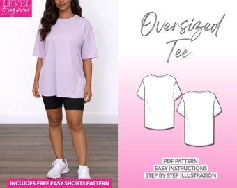 Oversized Tee Sewing Pattern: Drop Shoulder Longline Top (PDF Pattern, XS-XXXL)