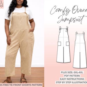 Patrón de costura para mono de talla grande: Peto de mujer (patrón PDF tallas 0XL-4XL)