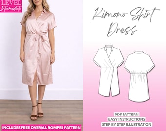 Patrón de costura para vestido cruzado tipo kimono: XS-XXXL (patrón PDF)